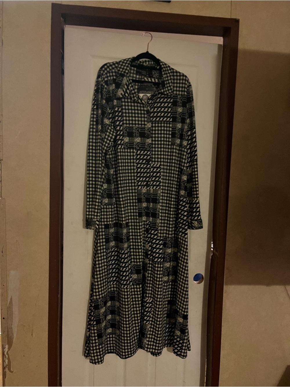 NWT Attitudes by Renee Geometric Mixed Print Button-Front Duster Maxi Dress XL